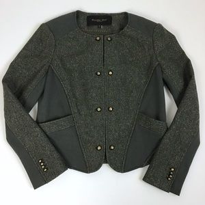 Rachel Roy olive green tweed mixed media blazer